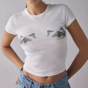 Urban Outfitters Kimchi Blue Too Perfect Cat Graphic Baby Tee